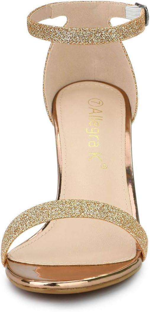 imageAllegra K Womens Glitter Ankle Strap Chunky Heels SandalsGold