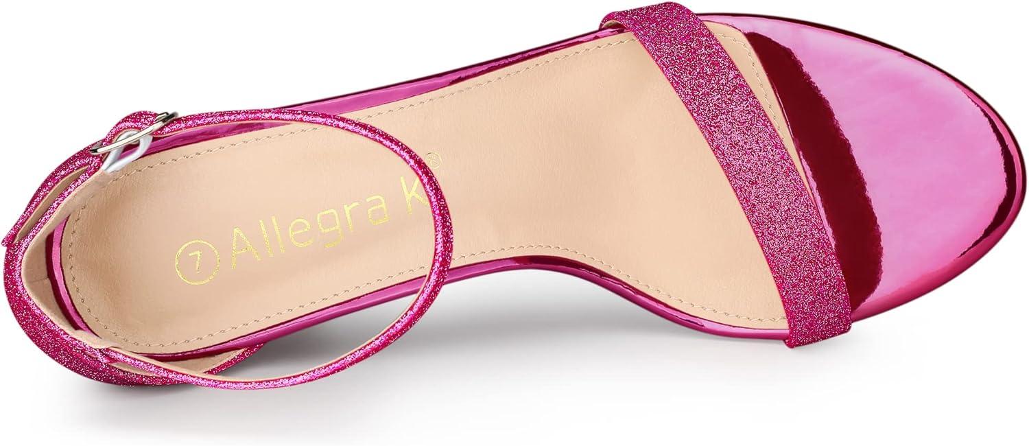 imageAllegra K Womens Glitter Ankle Strap Chunky Heels SandalsHot Pink