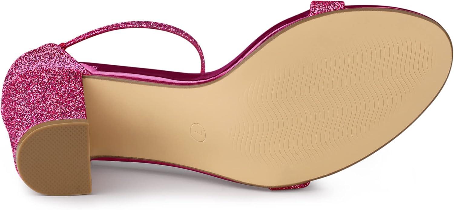 imageAllegra K Womens Glitter Ankle Strap Chunky Heels SandalsHot Pink