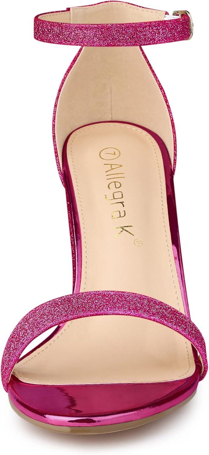imageAllegra K Womens Glitter Ankle Strap Chunky Heels SandalsHot Pink