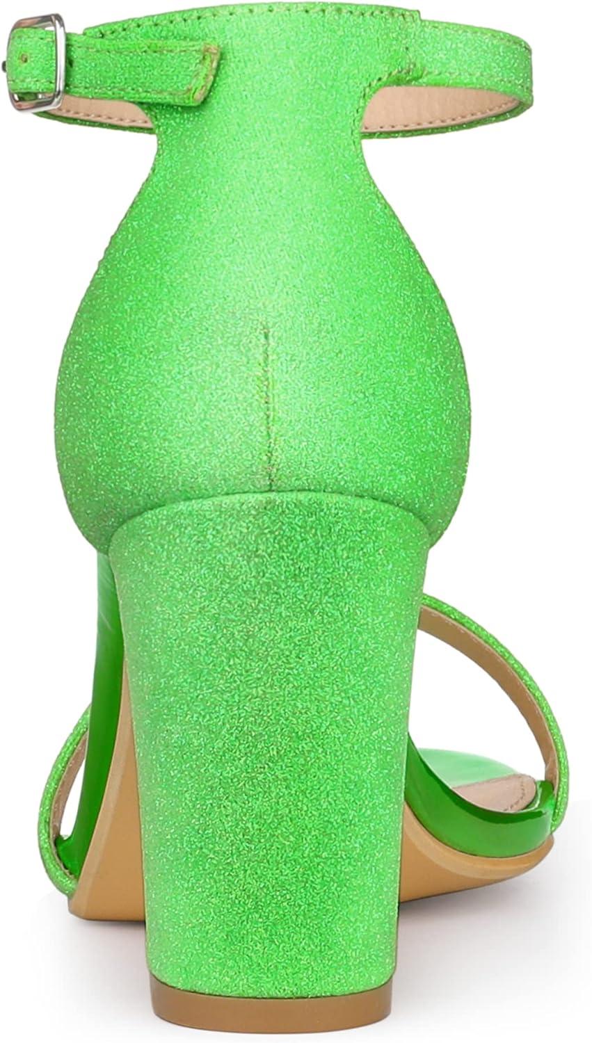 imageAllegra K Womens Glitter Ankle Strap Chunky Heels SandalsLime Green