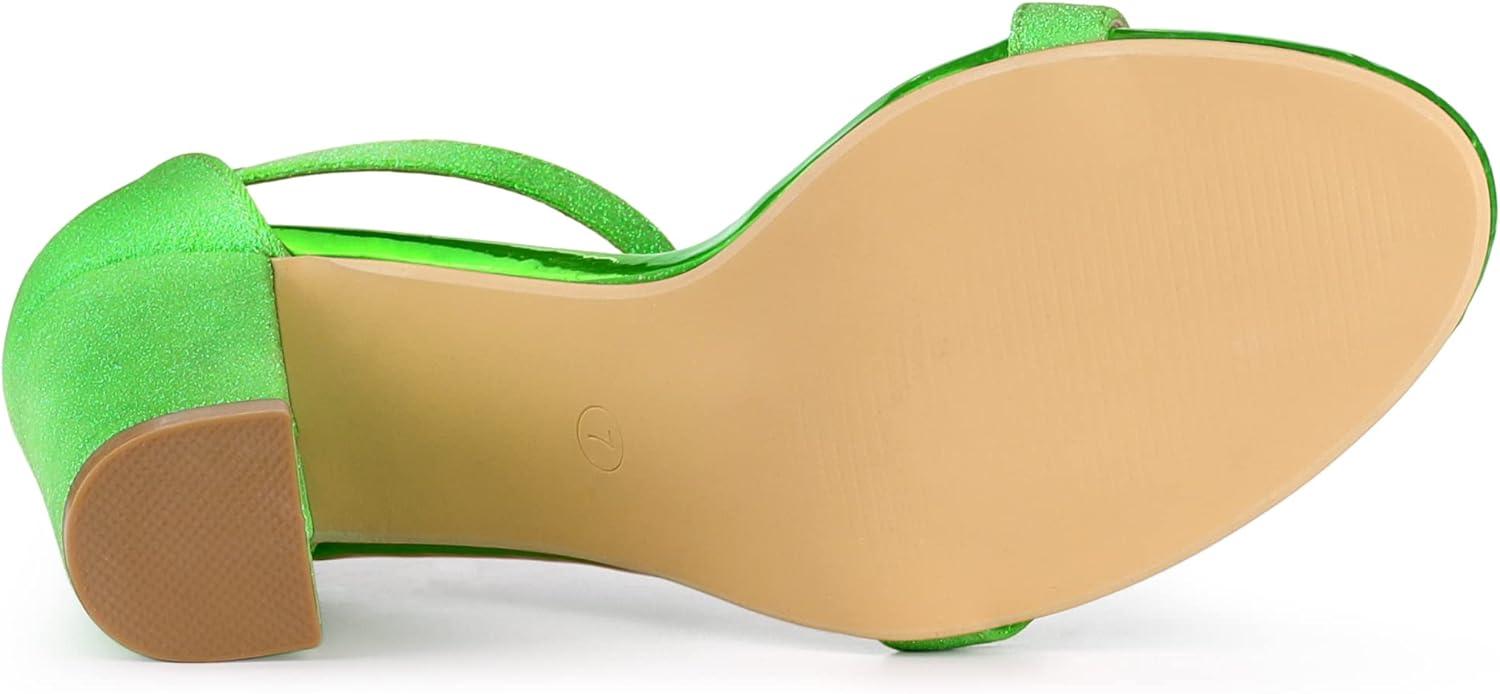 imageAllegra K Womens Glitter Ankle Strap Chunky Heels SandalsLime Green
