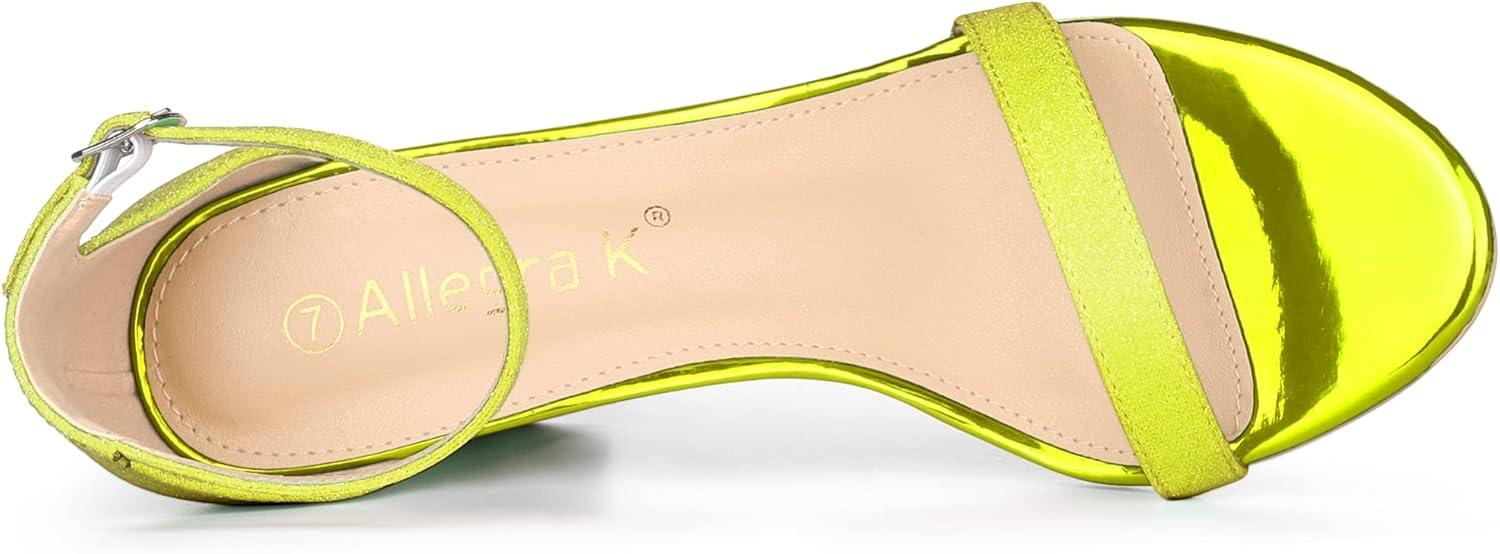 imageAllegra K Womens Glitter Ankle Strap Chunky Heels SandalsLime Yellow