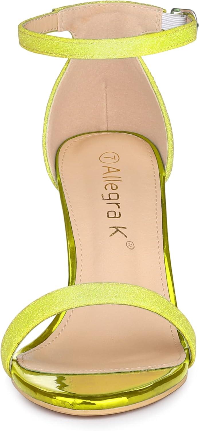 imageAllegra K Womens Glitter Ankle Strap Chunky Heels SandalsLime Yellow