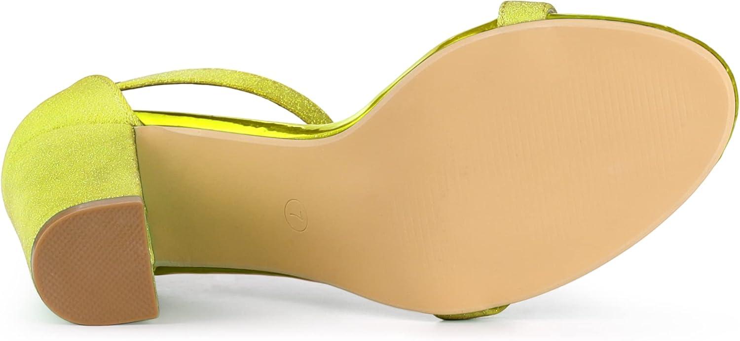 imageAllegra K Womens Glitter Ankle Strap Chunky Heels SandalsLime Yellow