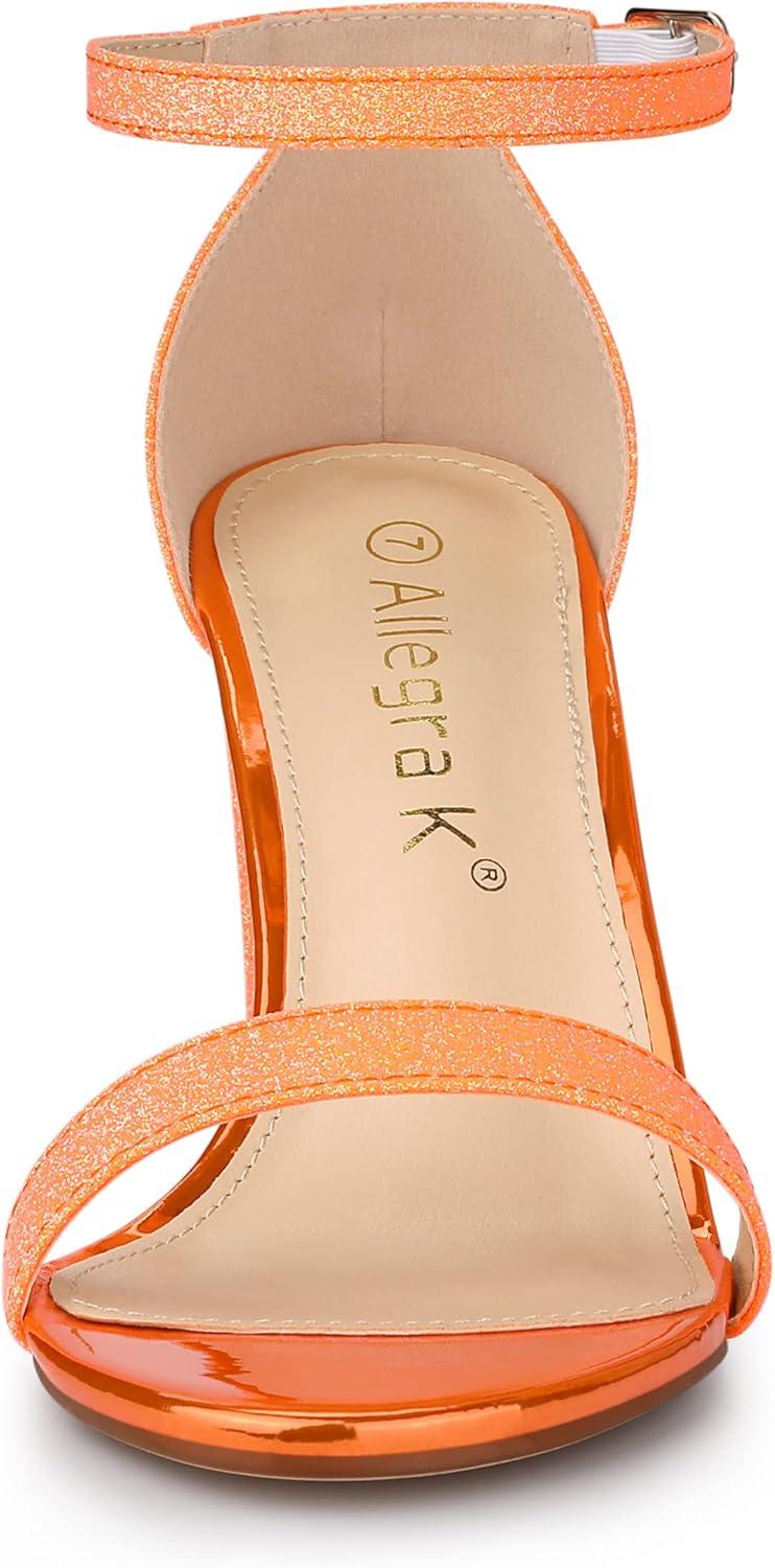 imageAllegra K Womens Glitter Ankle Strap Chunky Heels SandalsOrange