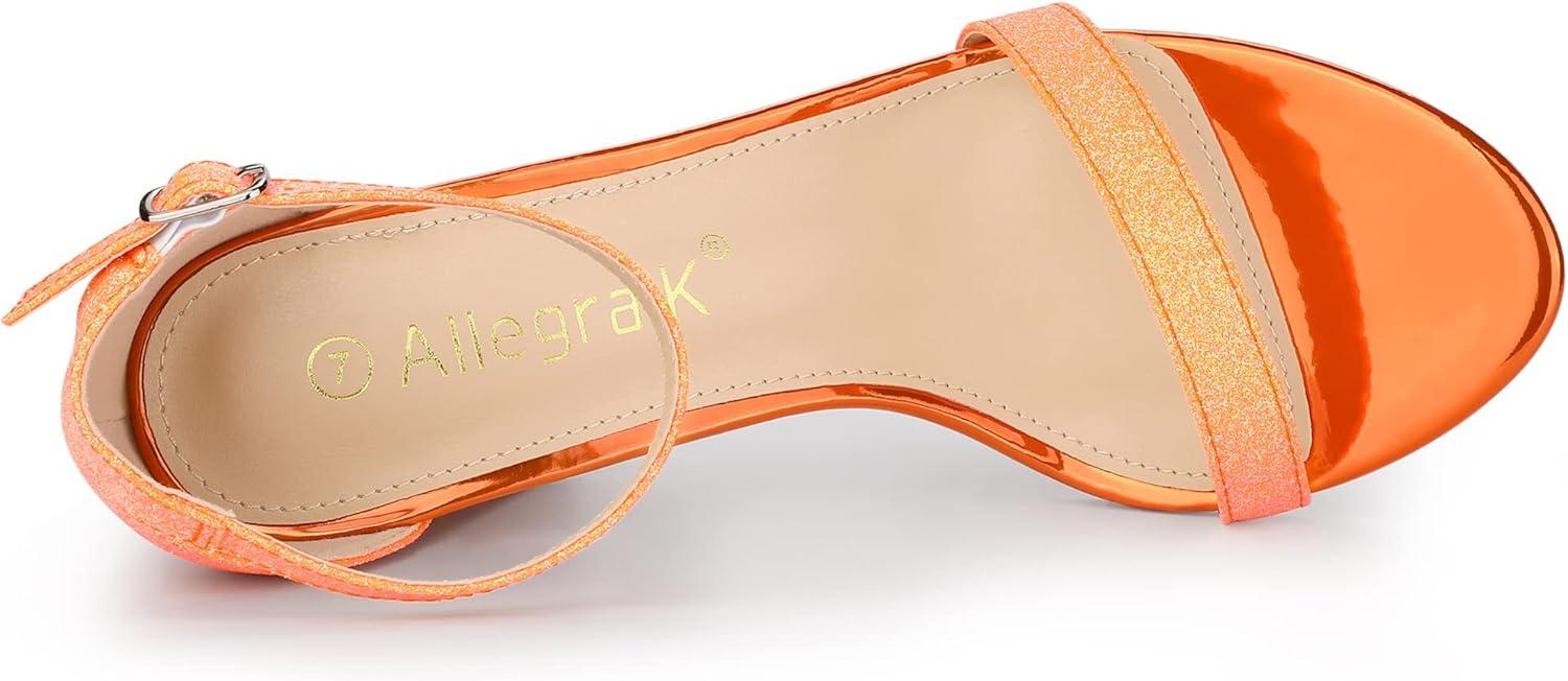 imageAllegra K Womens Glitter Ankle Strap Chunky Heels SandalsOrange