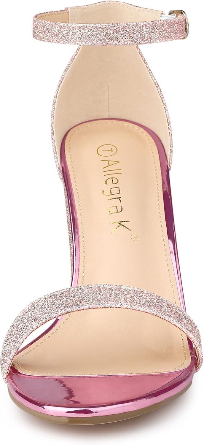 imageAllegra K Womens Glitter Ankle Strap Chunky Heels SandalsPink