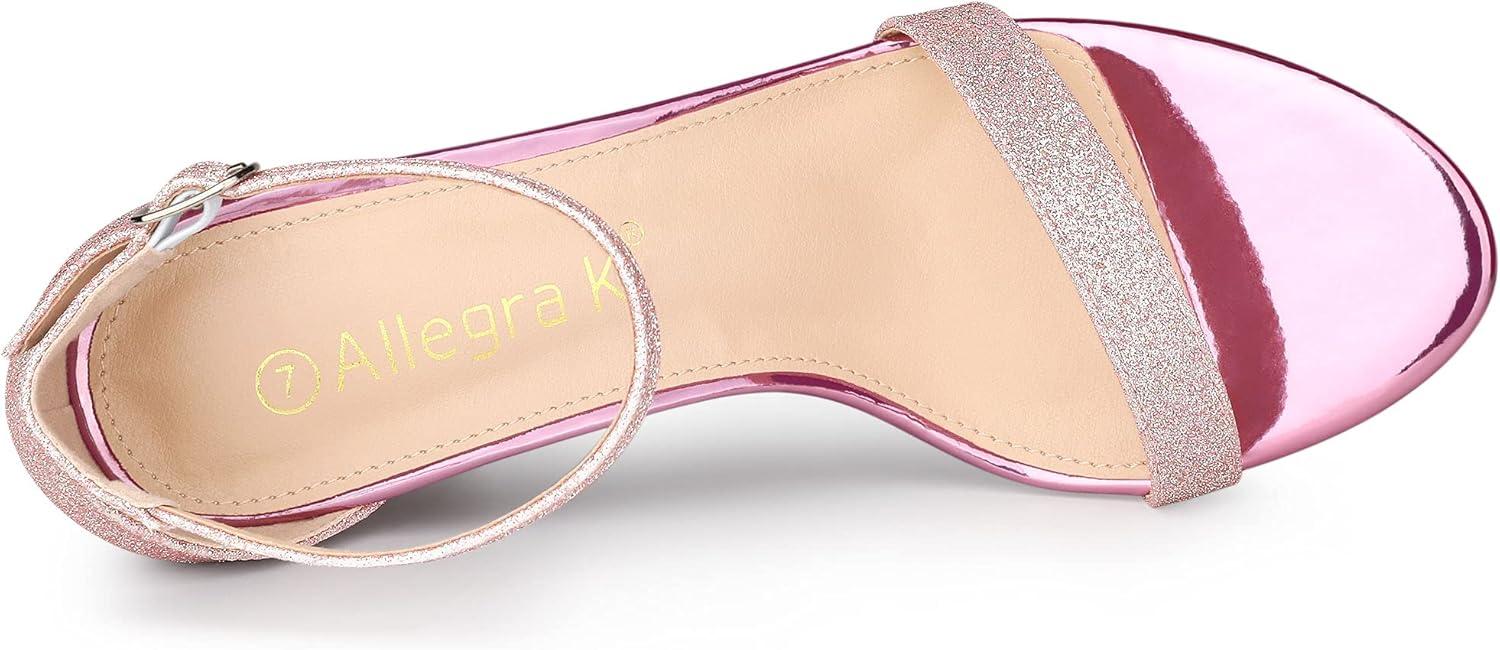 imageAllegra K Womens Glitter Ankle Strap Chunky Heels SandalsPink