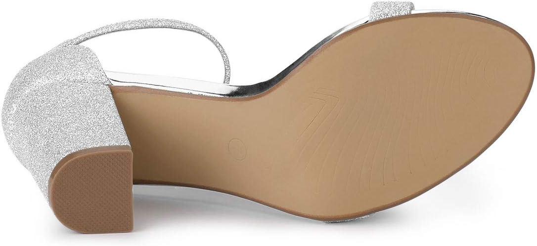 imageAllegra K Womens Glitter Ankle Strap Chunky Heels SandalsSilver