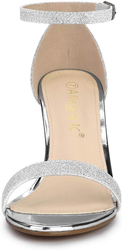 imageAllegra K Womens Glitter Ankle Strap Chunky Heels SandalsSilver