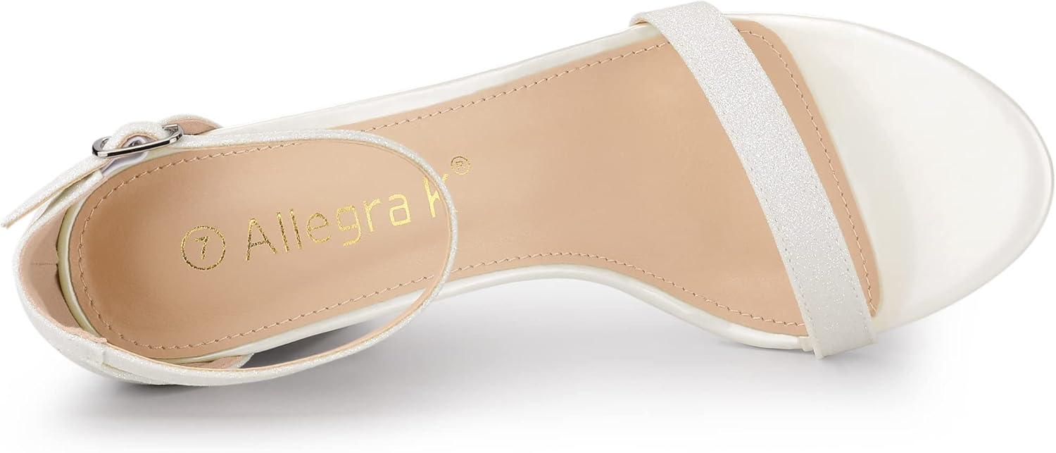 imageAllegra K Womens Glitter Ankle Strap Chunky Heels SandalsWhite