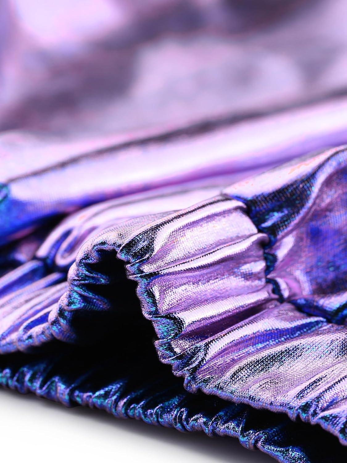 imageAllegra K Womens Metallic Trousers Christmas Shiny Sparkle Elastic Waist Holographic PantsBlue Purple