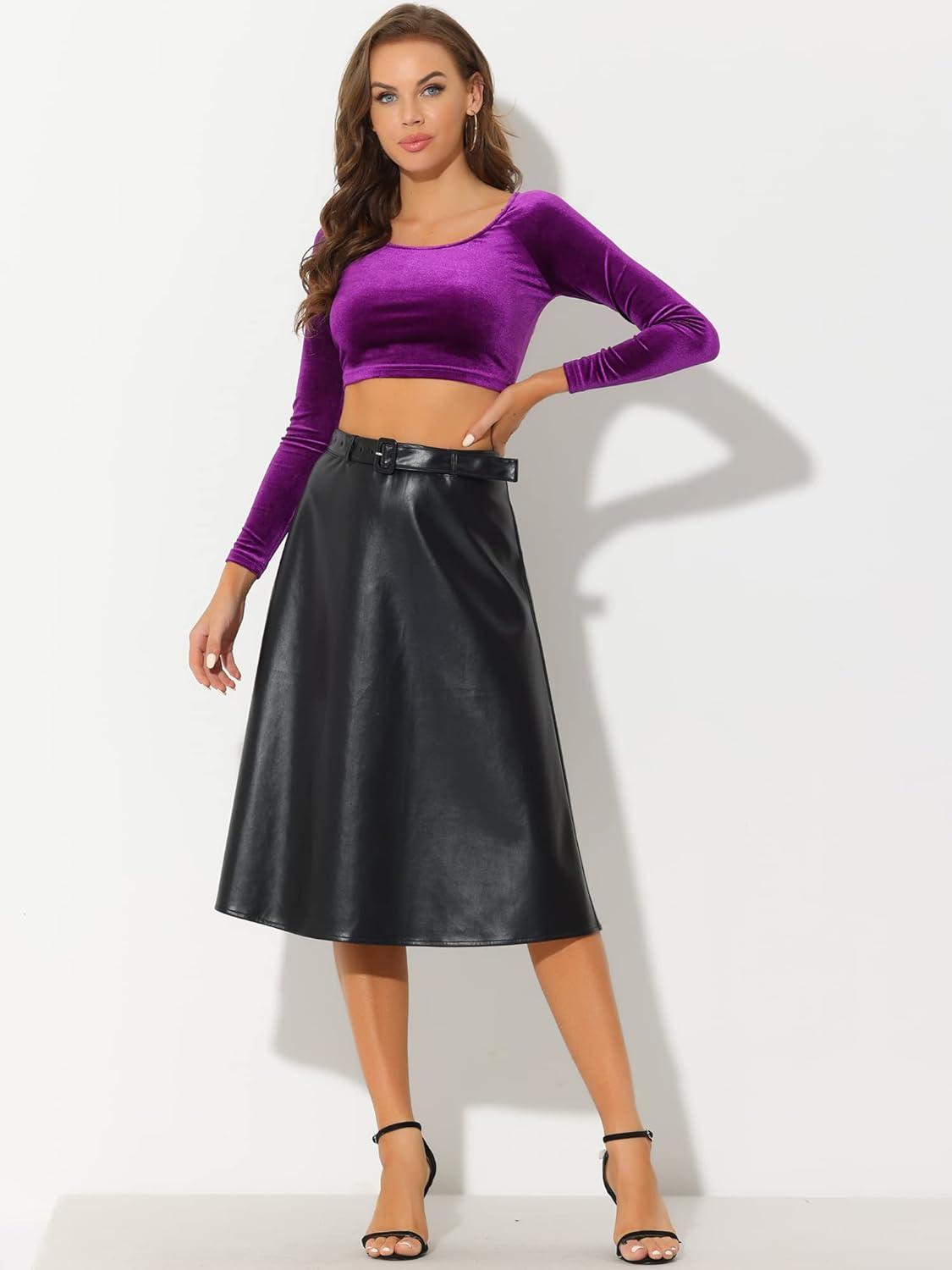imageAllegra K Womens Velvet Long Sleeve Off Shoulder Solid Crop TopPurple