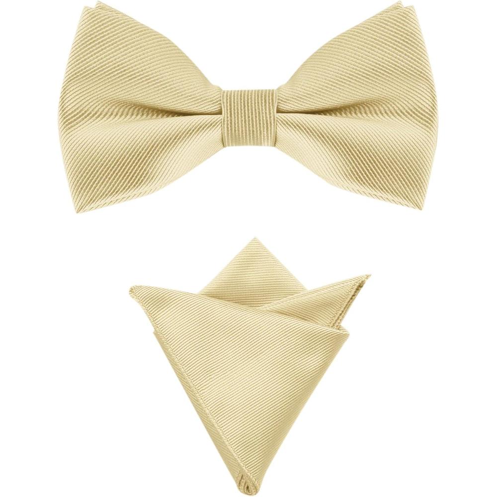 imageAllegra K Mens Solid Color PreTied Bow Tie with Matching Pocket Square Set for Wedding PartyChampagne