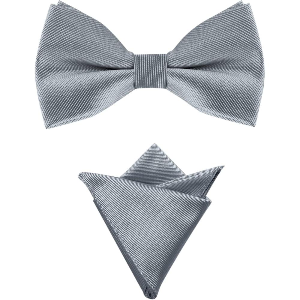 imageAllegra K Mens Solid Color PreTied Bow Tie with Matching Pocket Square Set for Wedding PartyDark Gray