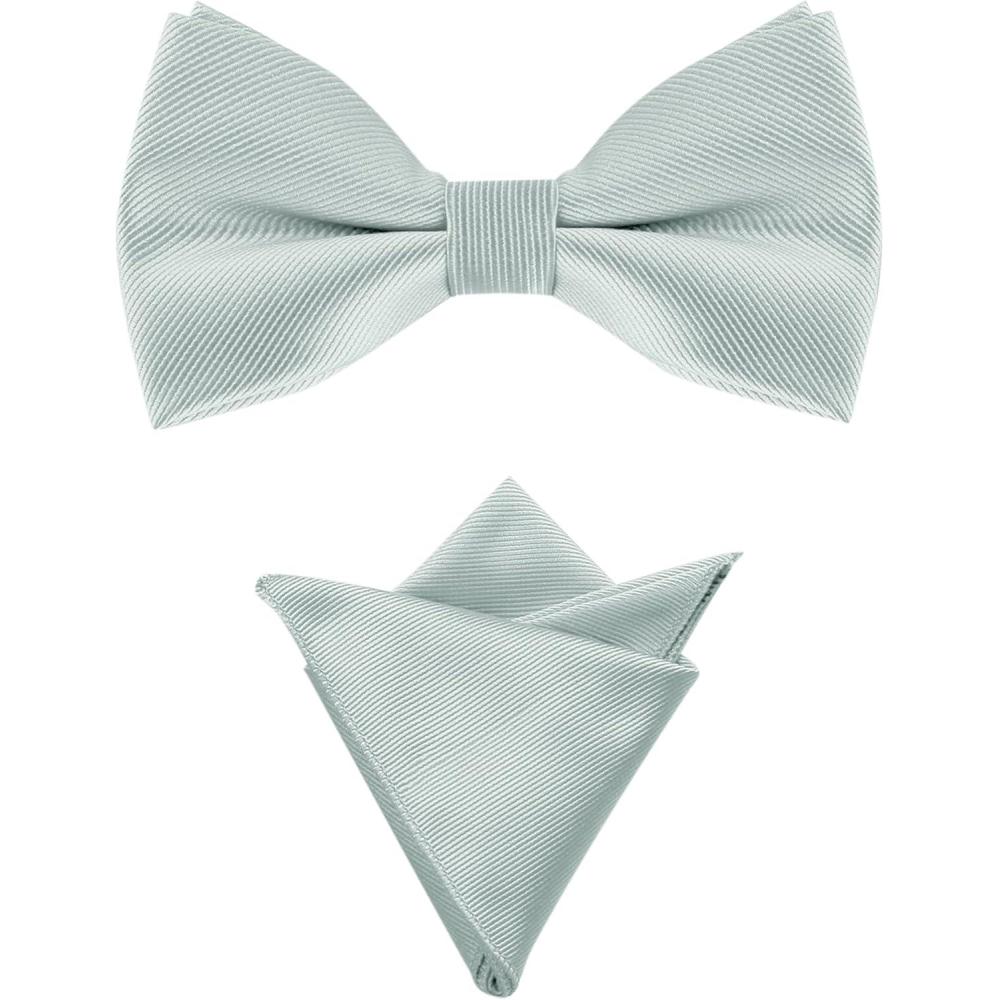 imageAllegra K Mens Solid Color PreTied Bow Tie with Matching Pocket Square Set for Wedding PartyGray