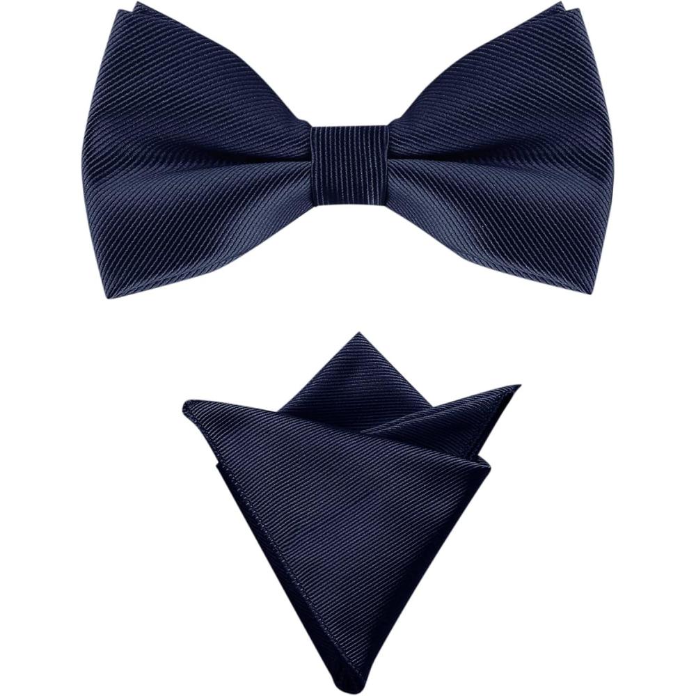 imageAllegra K Mens Solid Color PreTied Bow Tie with Matching Pocket Square Set for Wedding PartyNavy Blue