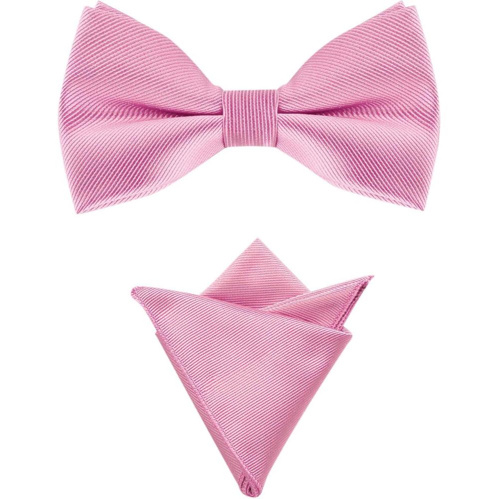 imageAllegra K Mens Solid Color PreTied Bow Tie with Matching Pocket Square Set for Wedding PartyPink