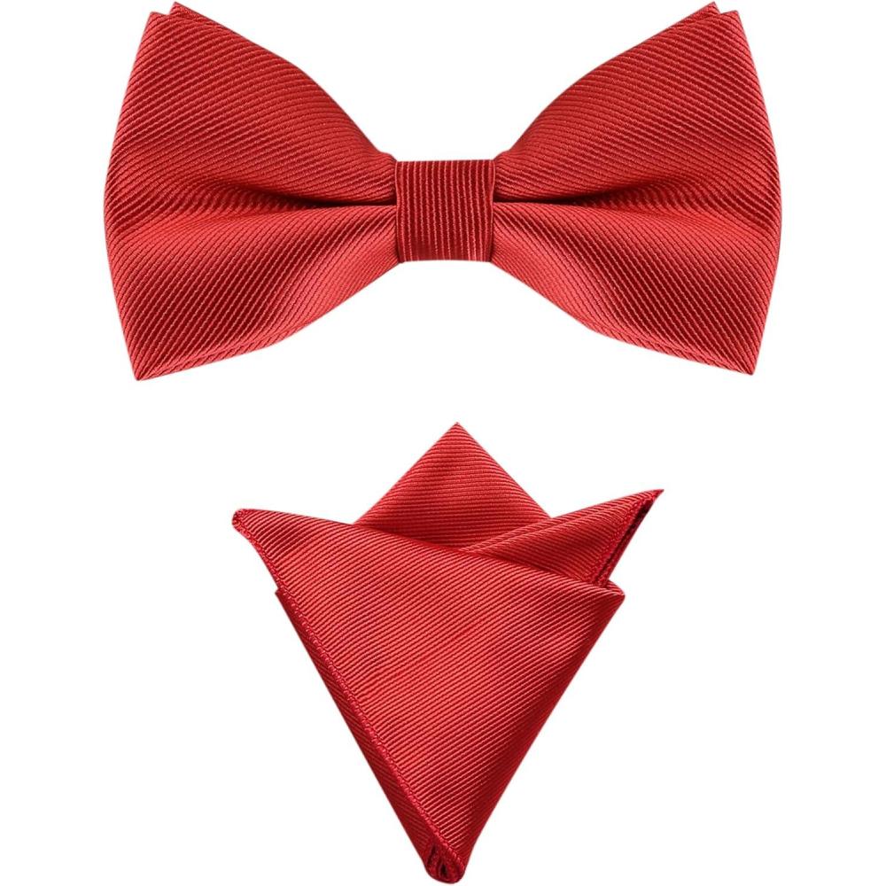 imageAllegra K Mens Solid Color PreTied Bow Tie with Matching Pocket Square Set for Wedding PartyRed