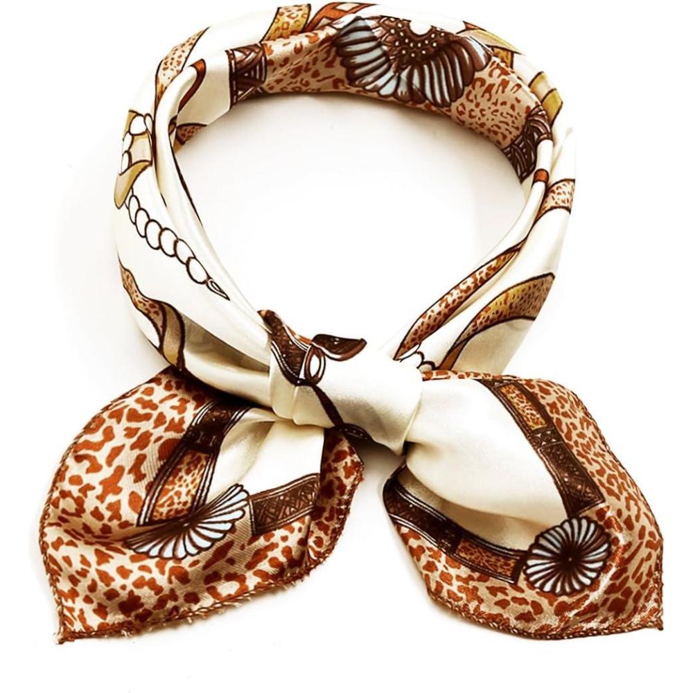 imageuxcell Women Square Scarf Scarves Leopard Printed Striped Polka Dots Pattern Kerchief NeckerchiefBeige Chain