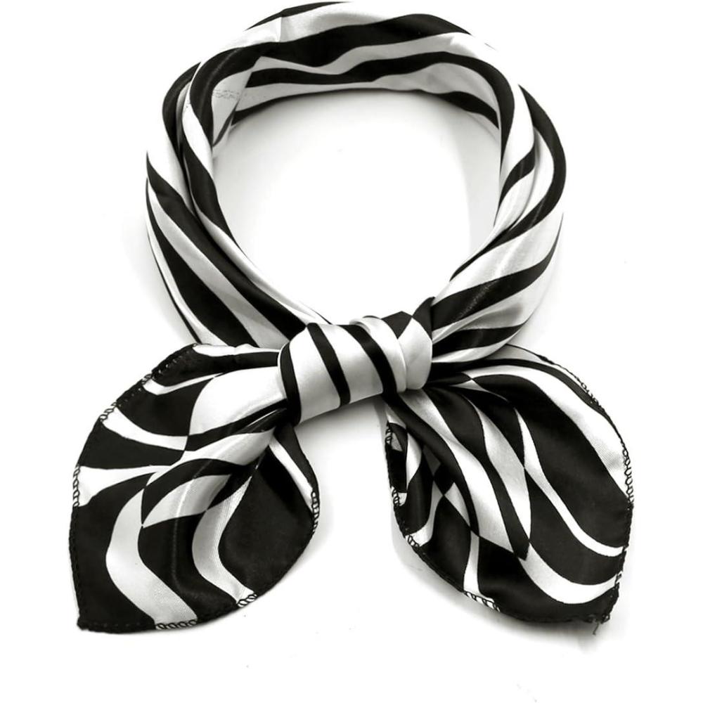 imageuxcell Women Square Scarf Scarves Leopard Printed Striped Polka Dots Pattern Kerchief NeckerchiefBlack White Zebra Pattern