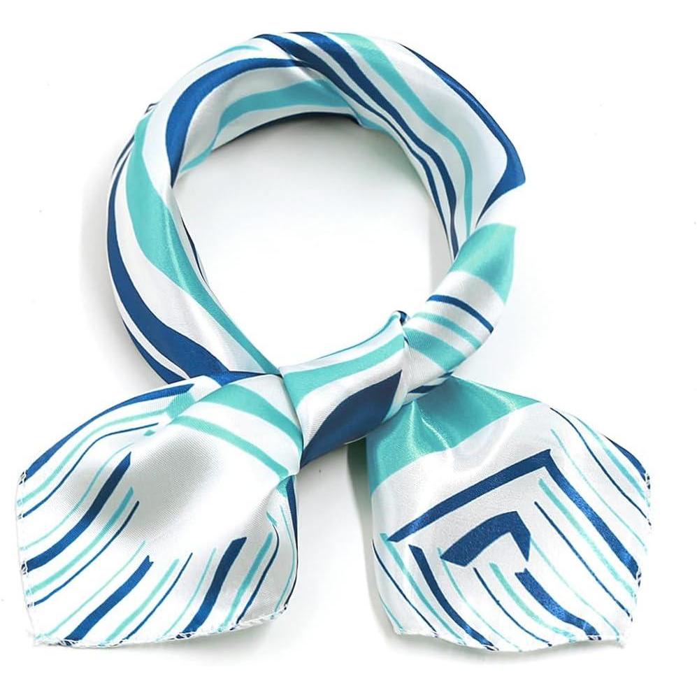 imageuxcell Women Square Scarf Scarves Leopard Printed Striped Polka Dots Pattern Kerchief NeckerchiefBlue White Novelty