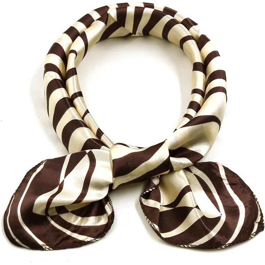 imageuxcell Women Square Scarf Scarves Leopard Printed Striped Polka Dots Pattern Kerchief NeckerchiefBrown Beige