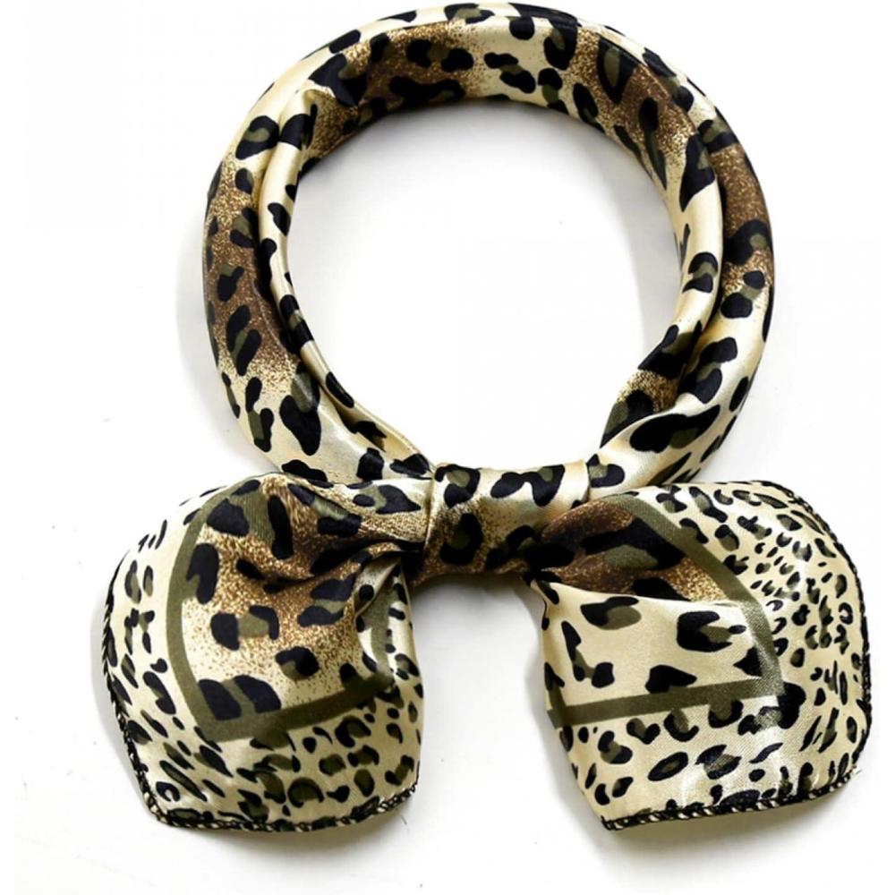 imageuxcell Women Square Scarf Scarves Leopard Printed Striped Polka Dots Pattern Kerchief NeckerchiefGold Leopard