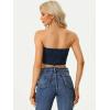 imageAllegra K Denim Crop Tube Top for Womens Strapless Sleeveless Button Corset TopDark Blue