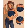 imageAllegra K Denim Crop Tube Top for Womens Strapless Sleeveless Button Corset TopDark Blue