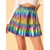 imageAllegra K Womens Metallic Mini Skirt Shiny Ruffle High Waist ALine SkirtsPurple