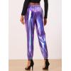 imageAllegra K Womens Metallic Trousers Christmas Shiny Sparkle Elastic Waist Holographic PantsBlue Purple