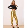 imageAllegra K Womens Metallic Trousers Christmas Shiny Sparkle Elastic Waist Holographic PantsChampagne Gold