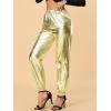 imageAllegra K Womens Metallic Trousers Christmas Shiny Sparkle Elastic Waist Holographic PantsGold