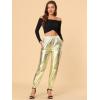 imageAllegra K Womens Metallic Trousers Christmas Shiny Sparkle Elastic Waist Holographic PantsGold