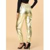 imageAllegra K Womens Metallic Trousers Christmas Shiny Sparkle Elastic Waist Holographic PantsGold