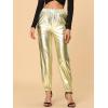 imageAllegra K Womens Metallic Trousers Christmas Shiny Sparkle Elastic Waist Holographic PantsGold