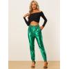 imageAllegra K Womens Metallic Trousers Christmas Shiny Sparkle Elastic Waist Holographic PantsGreen