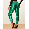 imageAllegra K Womens Metallic Trousers Christmas Shiny Sparkle Elastic Waist Holographic PantsGreen