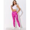 imageAllegra K Womens Metallic Trousers Christmas Shiny Sparkle Elastic Waist Holographic PantsHot Pink