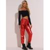 imageAllegra K Womens Metallic Trousers Christmas Shiny Sparkle Elastic Waist Holographic PantsRed