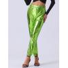 imageAllegra K Womens Metallic Trousers Christmas Shiny Sparkle Elastic Waist Holographic PantsShiny Green