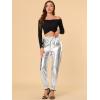 imageAllegra K Womens Metallic Trousers Christmas Shiny Sparkle Elastic Waist Holographic PantsSilver