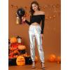 imageAllegra K Womens Metallic Trousers Christmas Shiny Sparkle Elastic Waist Holographic PantsSilver