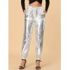 imageAllegra K Womens Metallic Trousers Christmas Shiny Sparkle Elastic Waist Holographic PantsSilver