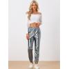 imageAllegra K Womens Metallic Trousers Christmas Shiny Sparkle Elastic Waist Holographic PantsSilver Grey