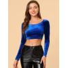 imageAllegra K Womens Velvet Long Sleeve Off Shoulder Solid Crop TopBlue