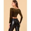 imageAllegra K Womens Velvet Long Sleeve Off Shoulder Solid Crop TopBrown