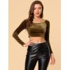 imageAllegra K Womens Velvet Long Sleeve Off Shoulder Solid Crop TopBrown